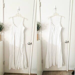 ☀️ AMERICAN EAGLE AERIE White Metallic Silver Striped Gauze Maxi Dress Medium